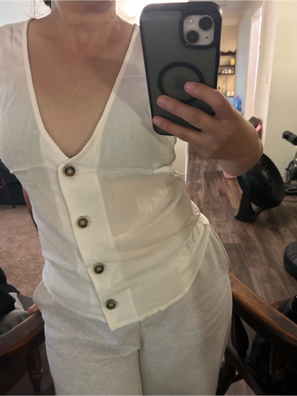 White Button-Front Sleeveless V-Neck Top